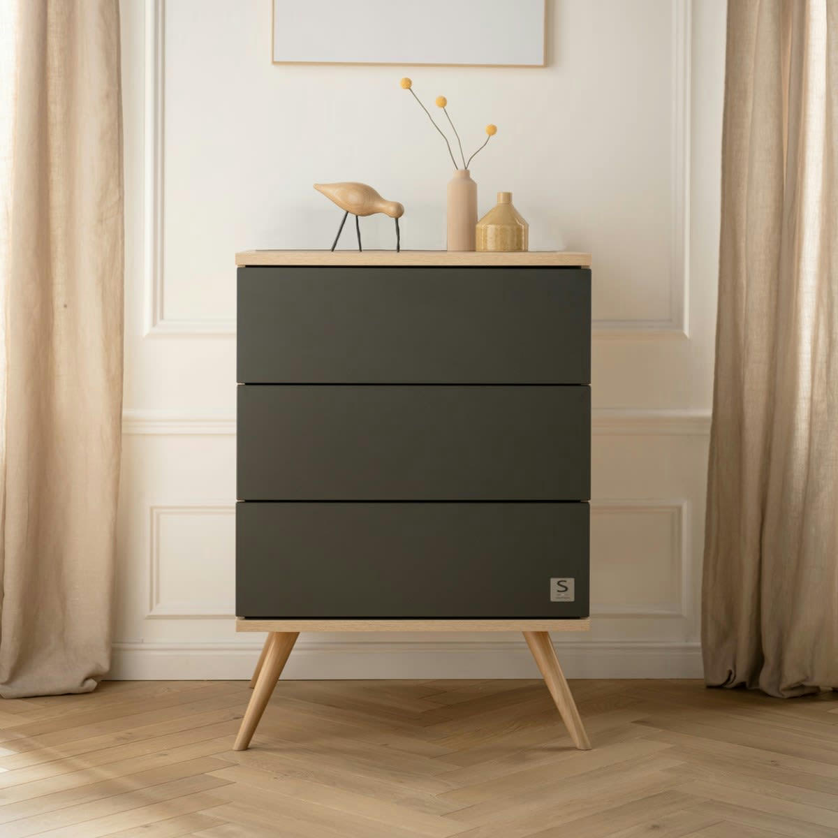 BOREALE - Commode 3 tiroirs 95x68x60cm gris