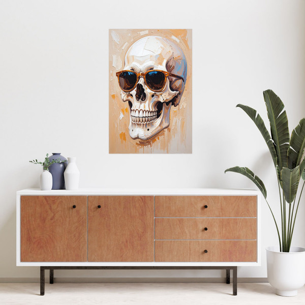 Naklejka na ścianę do salonu Feeby Czaszka w okularach efekt farby 20x30
