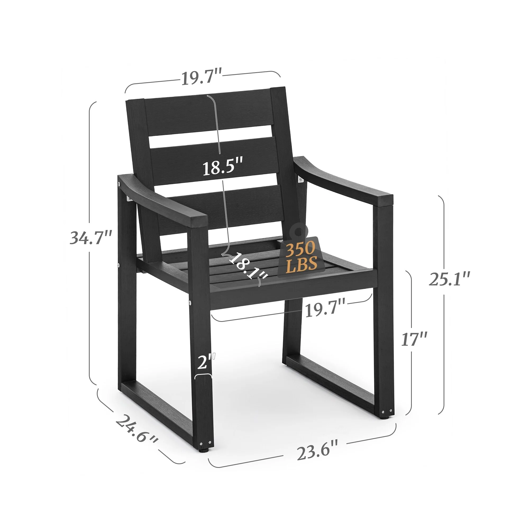 All-Weather Set of 4 Outdoor Armchair with Curved Back Plastic Wood Patio Dining Chair