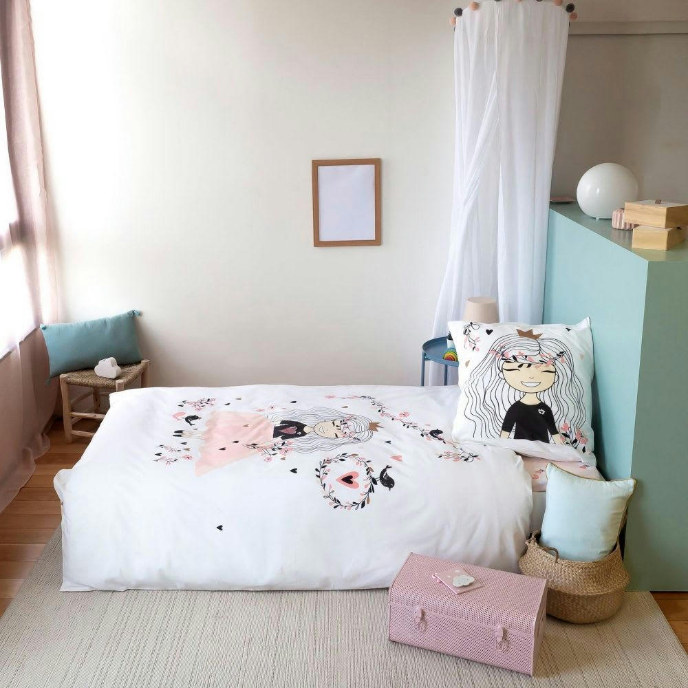 - Parure de lit réversible 1 place coton à motifs 140x200 cm