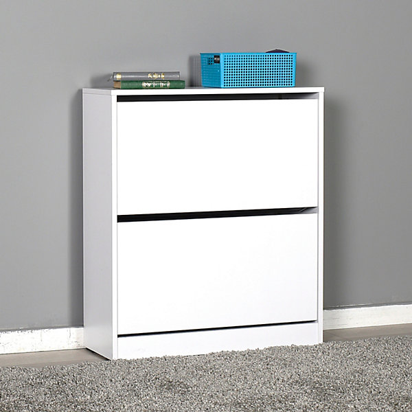 Commode à chaussures de 2 abattants coloris Blanc - longueur 73 x profondeur 26 x hauteur 84 cm