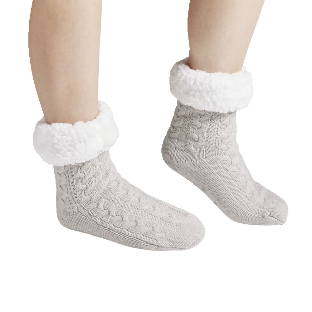 Chaussettes d'intérieur doublées peluche gris TU