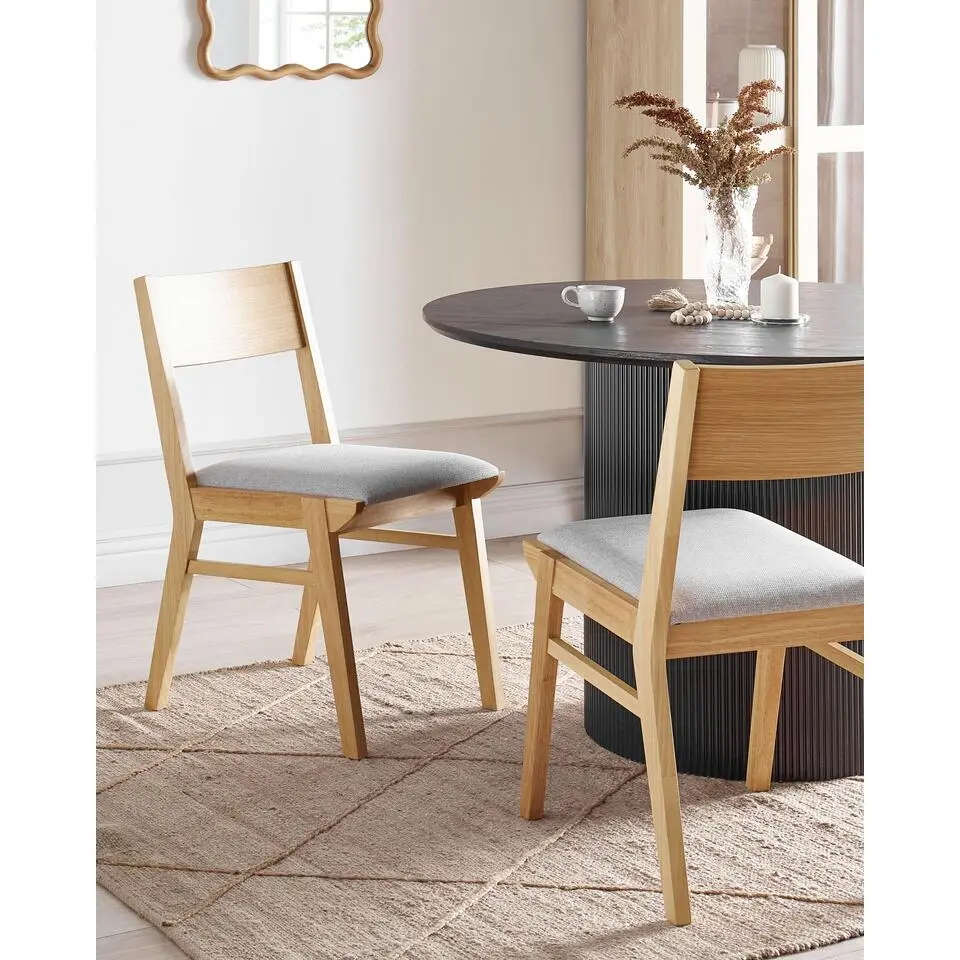 ENOLA - Eetkamerstoel set van 2 - Lichtgrijs - Licht hout/Stof