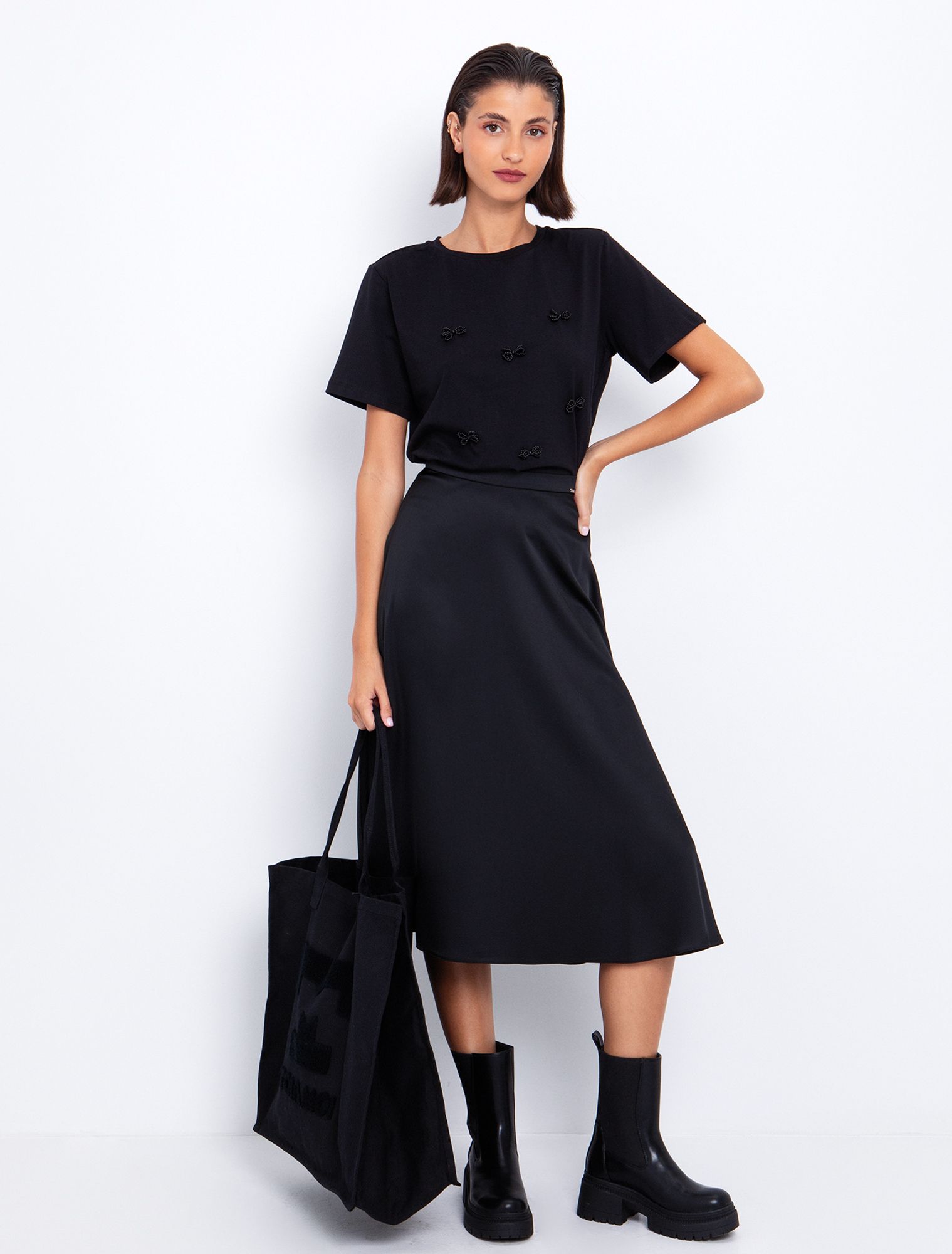 Midi φούστα σατέν όψη