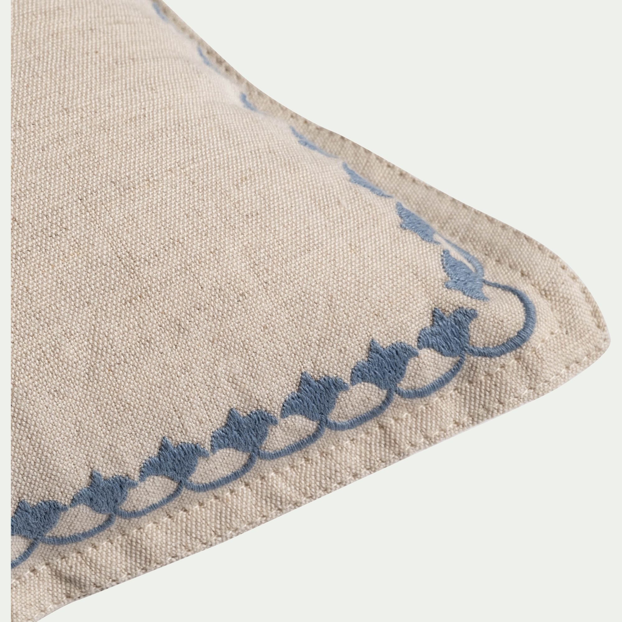 PAINPOL - Coussin brodé en lin et coton 30x50cm - naturel