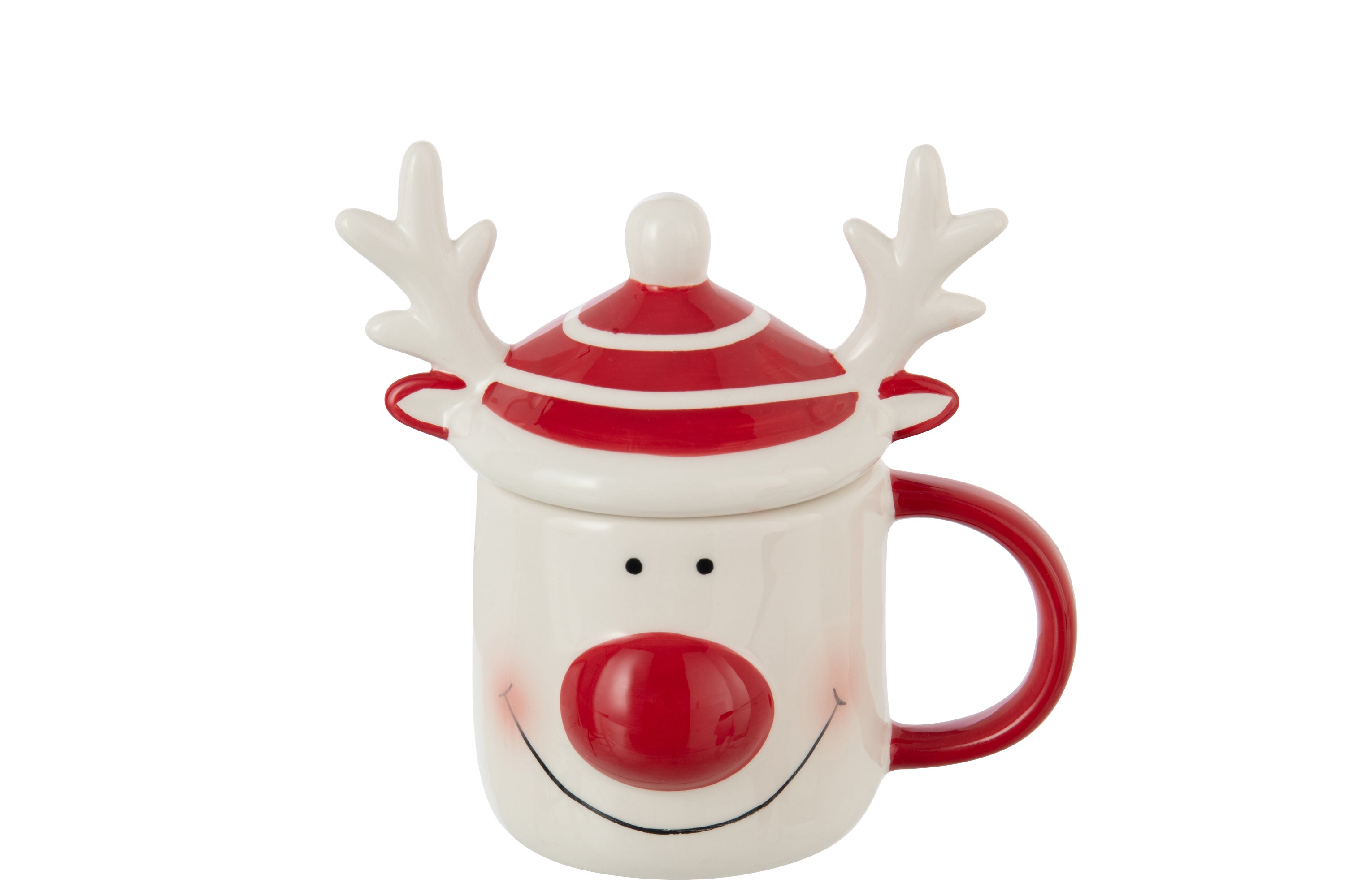 J-Line mok   deksel Rendier Dolomiet - keramiek - rood/wit