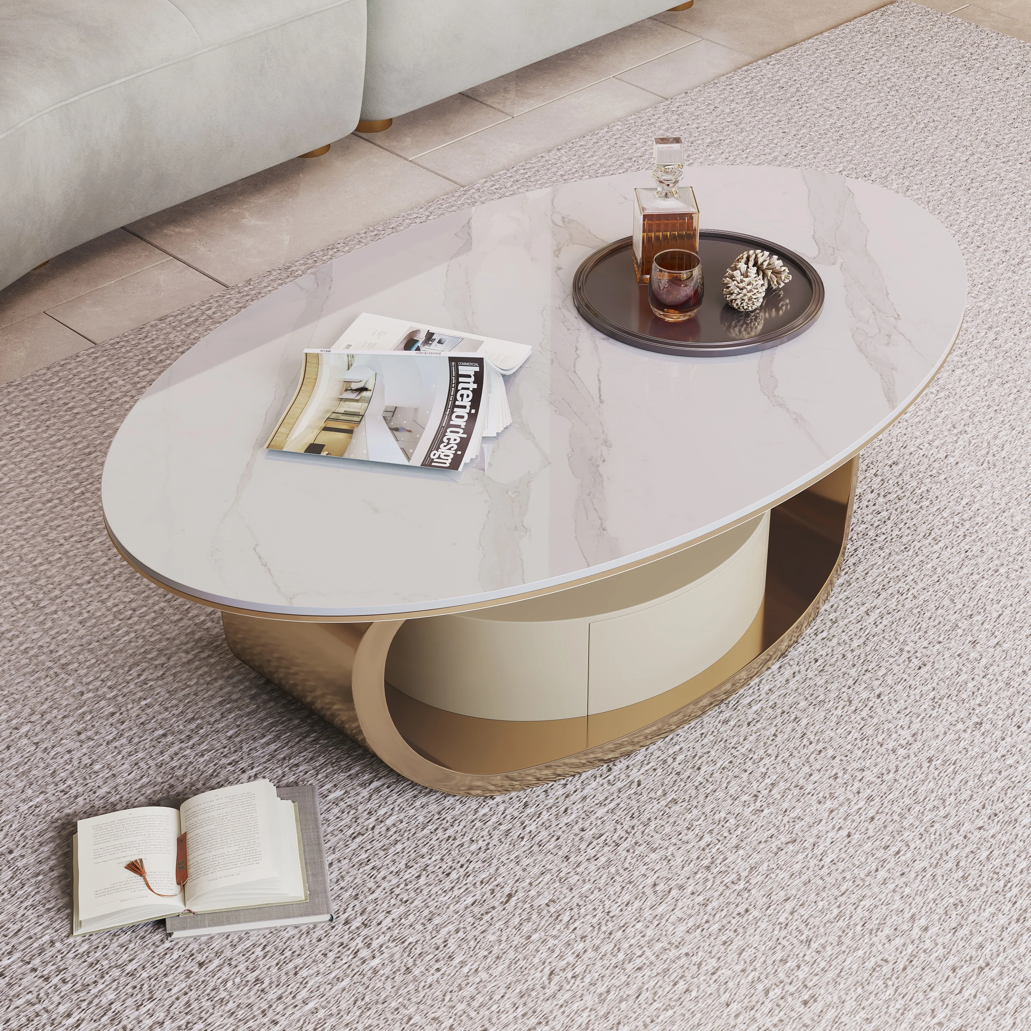 Faux Marble Coffee Table with Storage