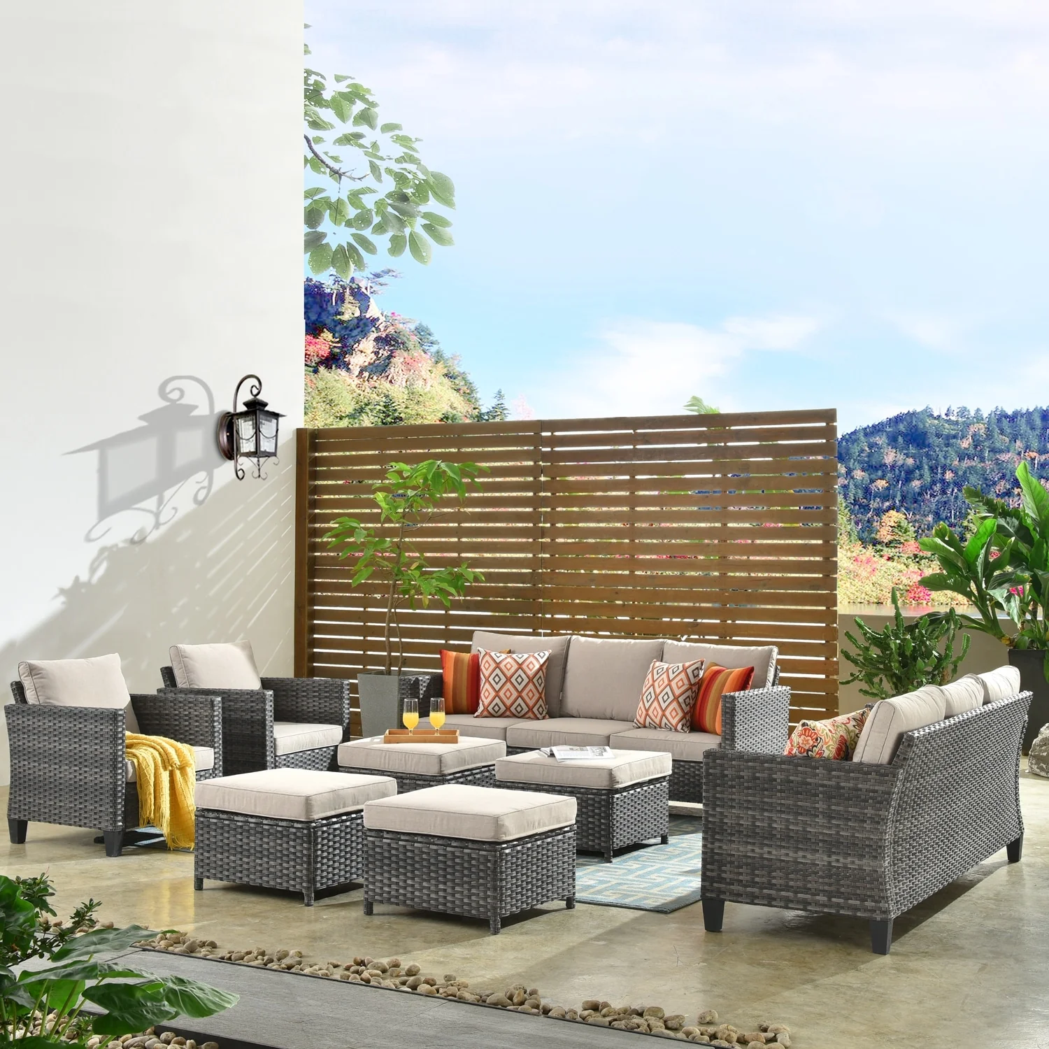 OVIOS 8-piece Patio Wicker Outdoor High-back Sectional Furniture Set
