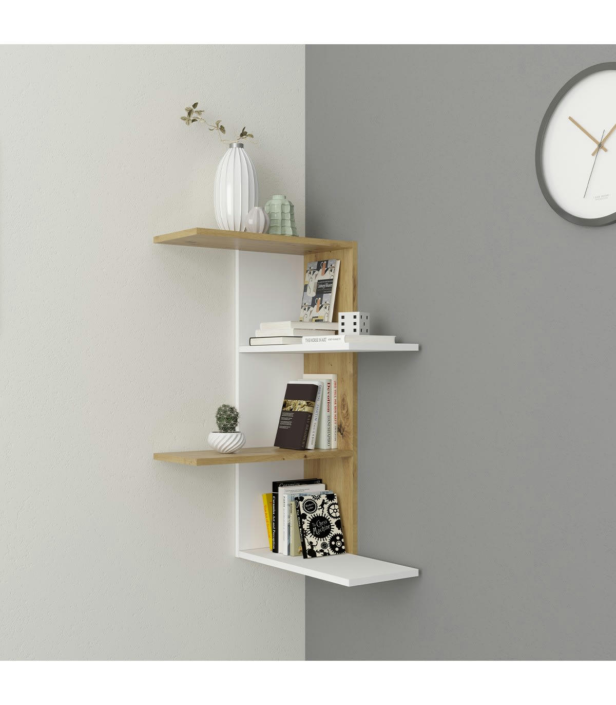 HAARLEM - Etagère Murale d'Angle 4 Plateaux H77 cm