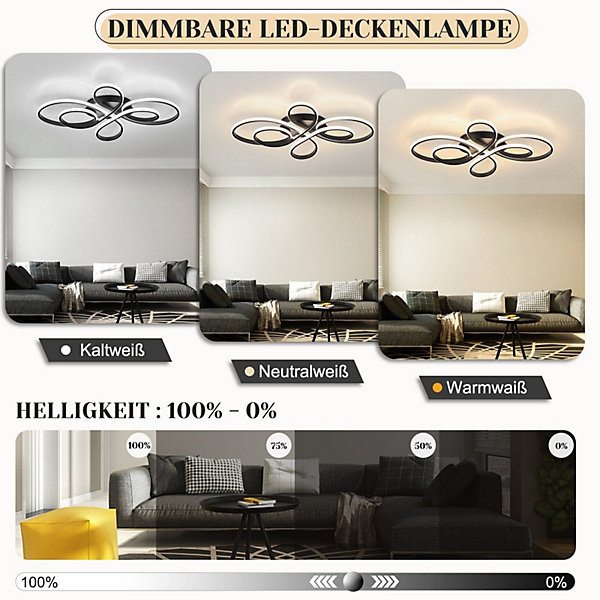 NETTLIFE Plafonnier LED Noir Intensité Variable 80 cm Salon 78WModerne avec Télécommande Design Idéal pour Salle à Manger Bureau