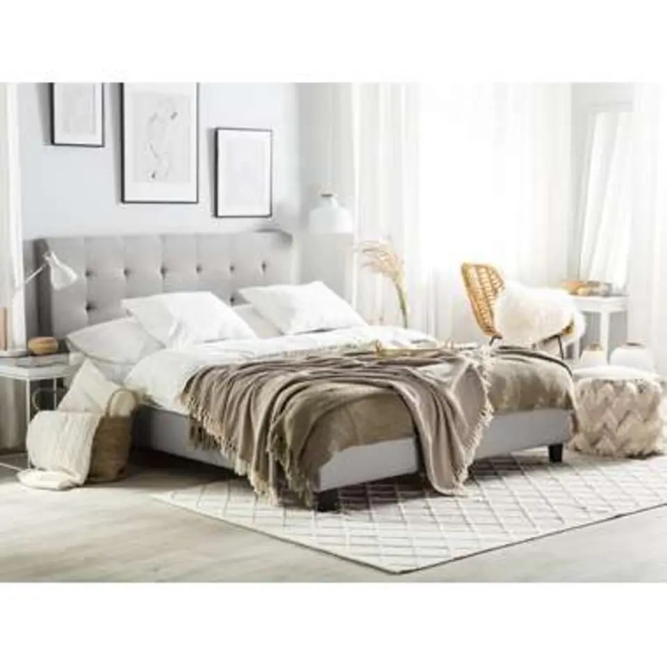 ROCHELLE - Tweepersoonsbed - Lichtgrijs - 160 x 200 cm - Polyester