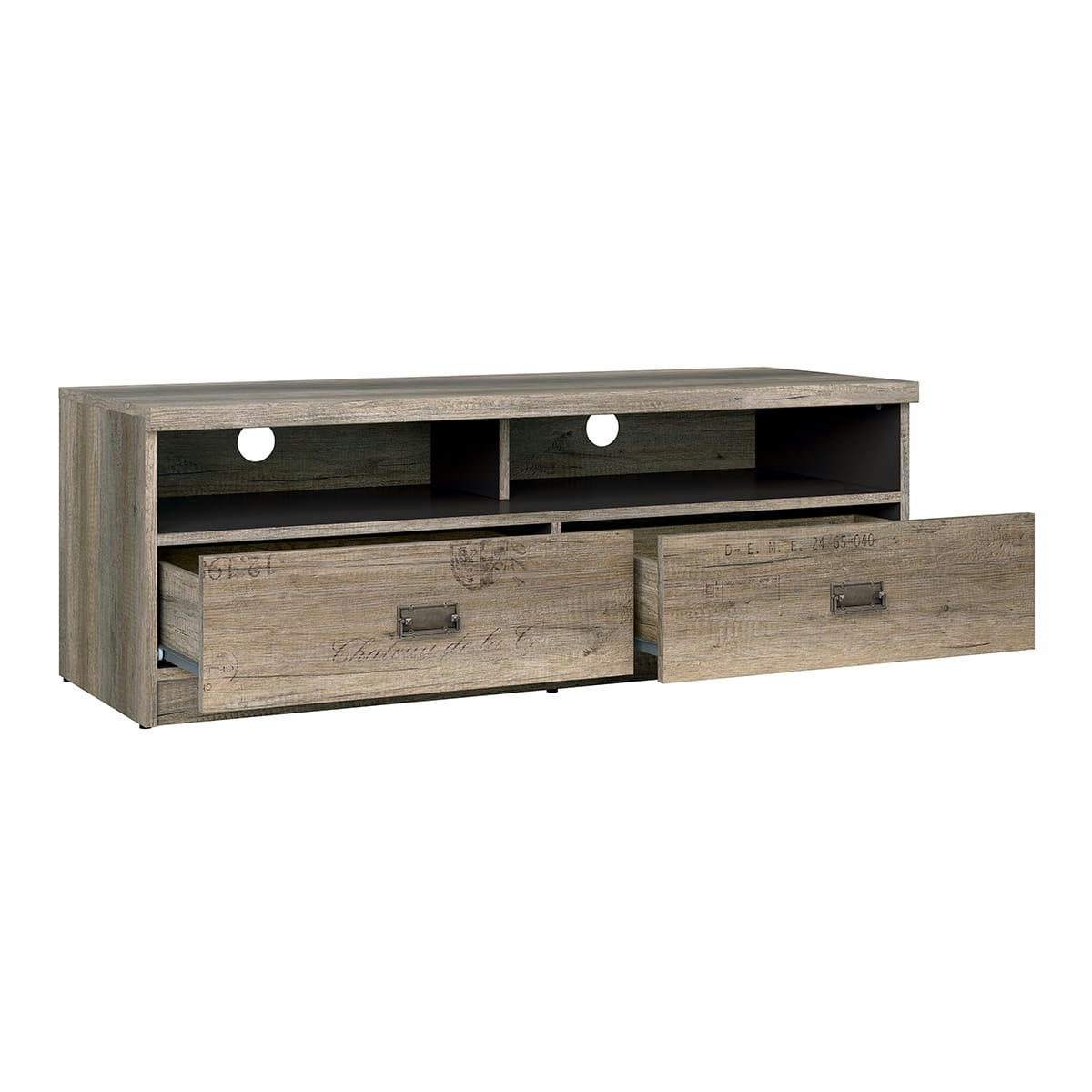 - Meuble TV 2 tiroirs 120 cm stratifiés naturel et gris