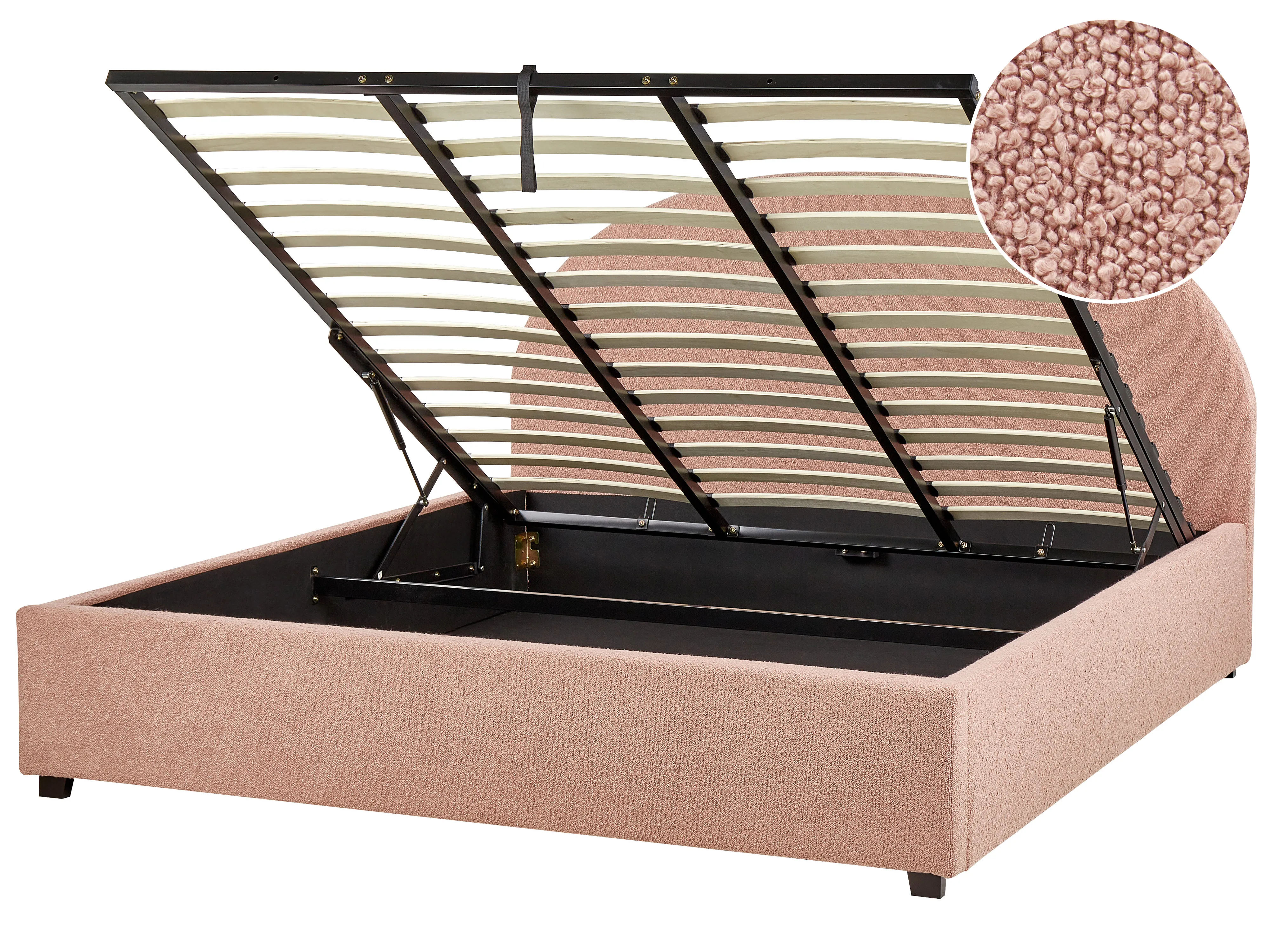 Ottoman Bed Boucle VAUCLUSE 180 x 200 cm (EU Super King) Pastel Pink