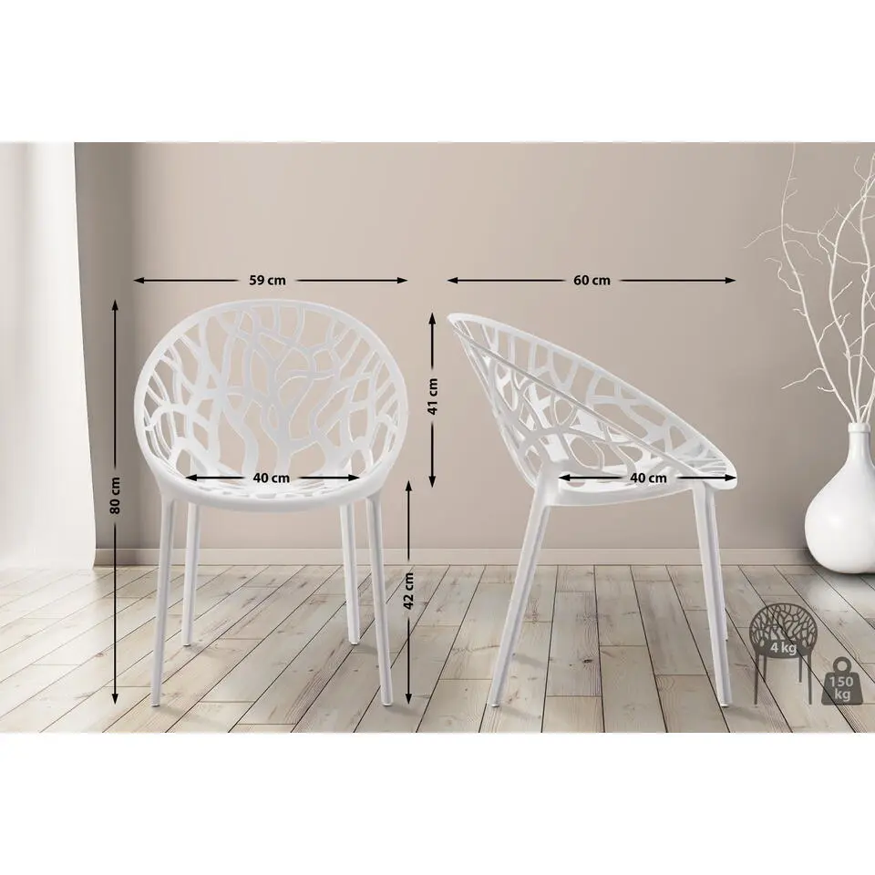 CLP Set van 4 Tuinstoel Hope Kunststof - wit