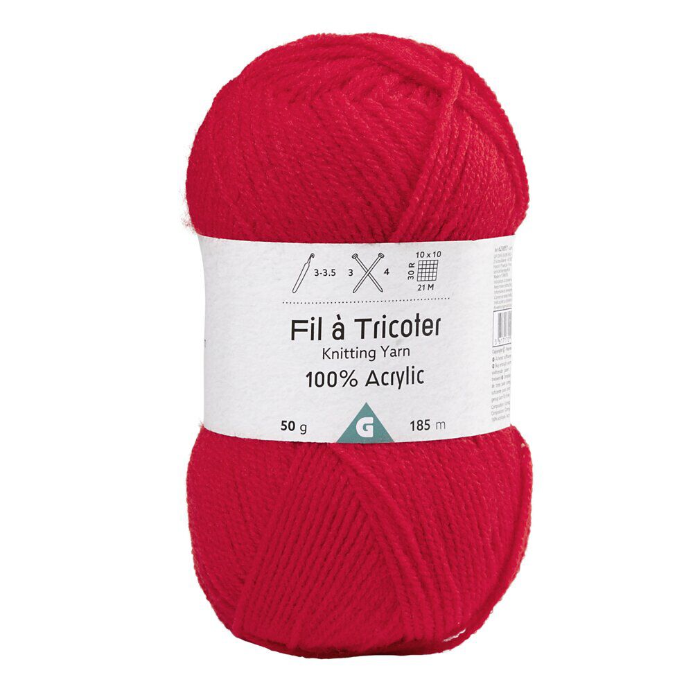 Fil à tricoter acrylique 50g rouge