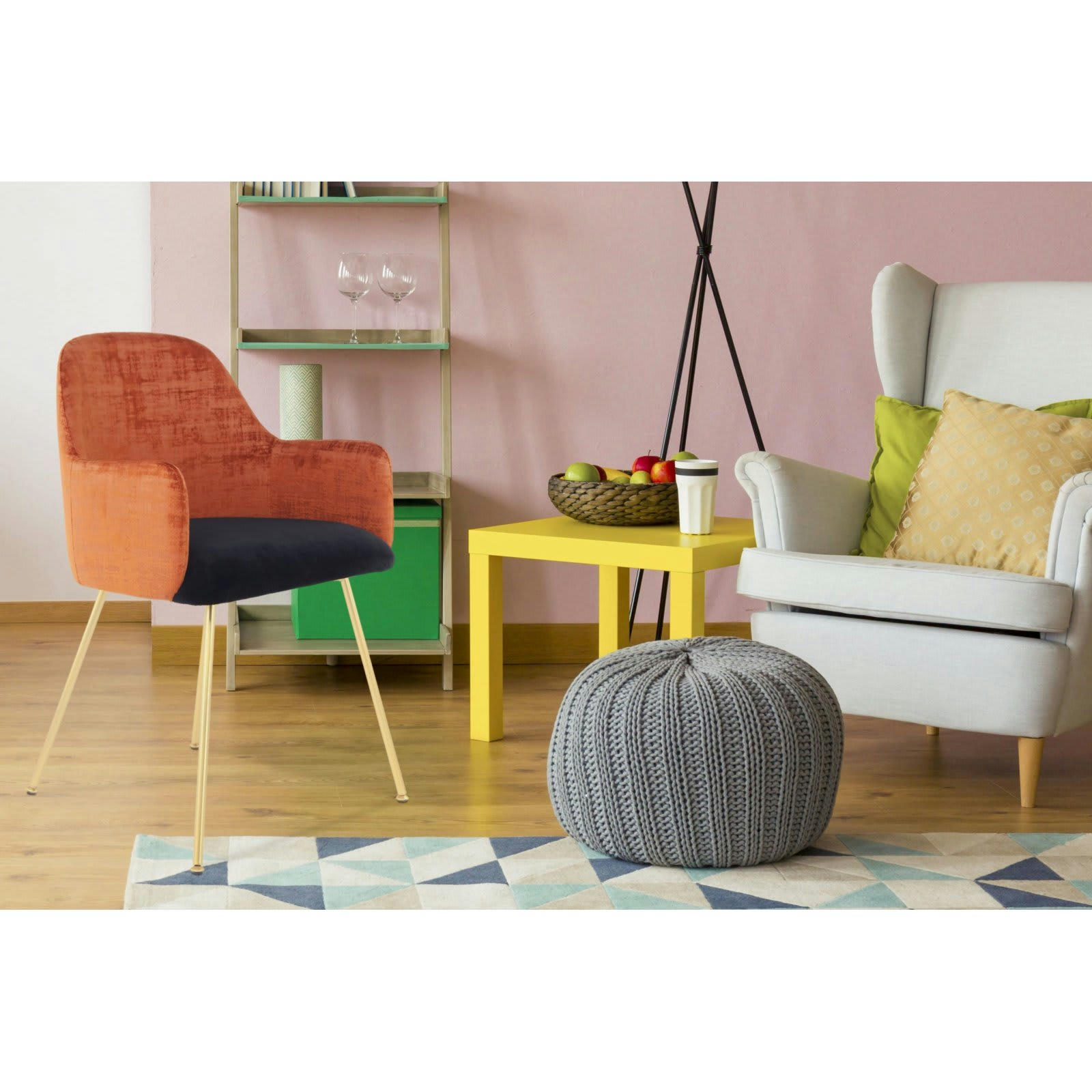 RICHARD - Fauteuil Velours Orange H. assise 51 cm