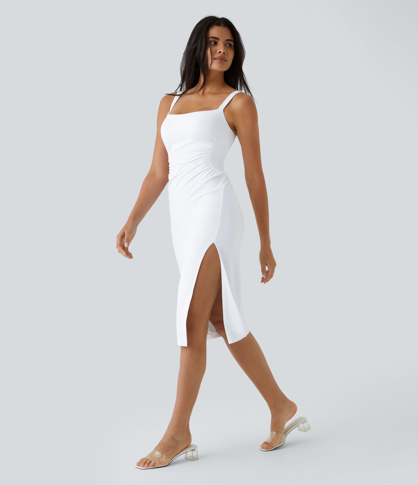 Softlyzero™ Airy Robe Demoiselle d'Honneur Invitée de Mariage Col Carré Plissée et Fendue Toucher Frais Grande Taille