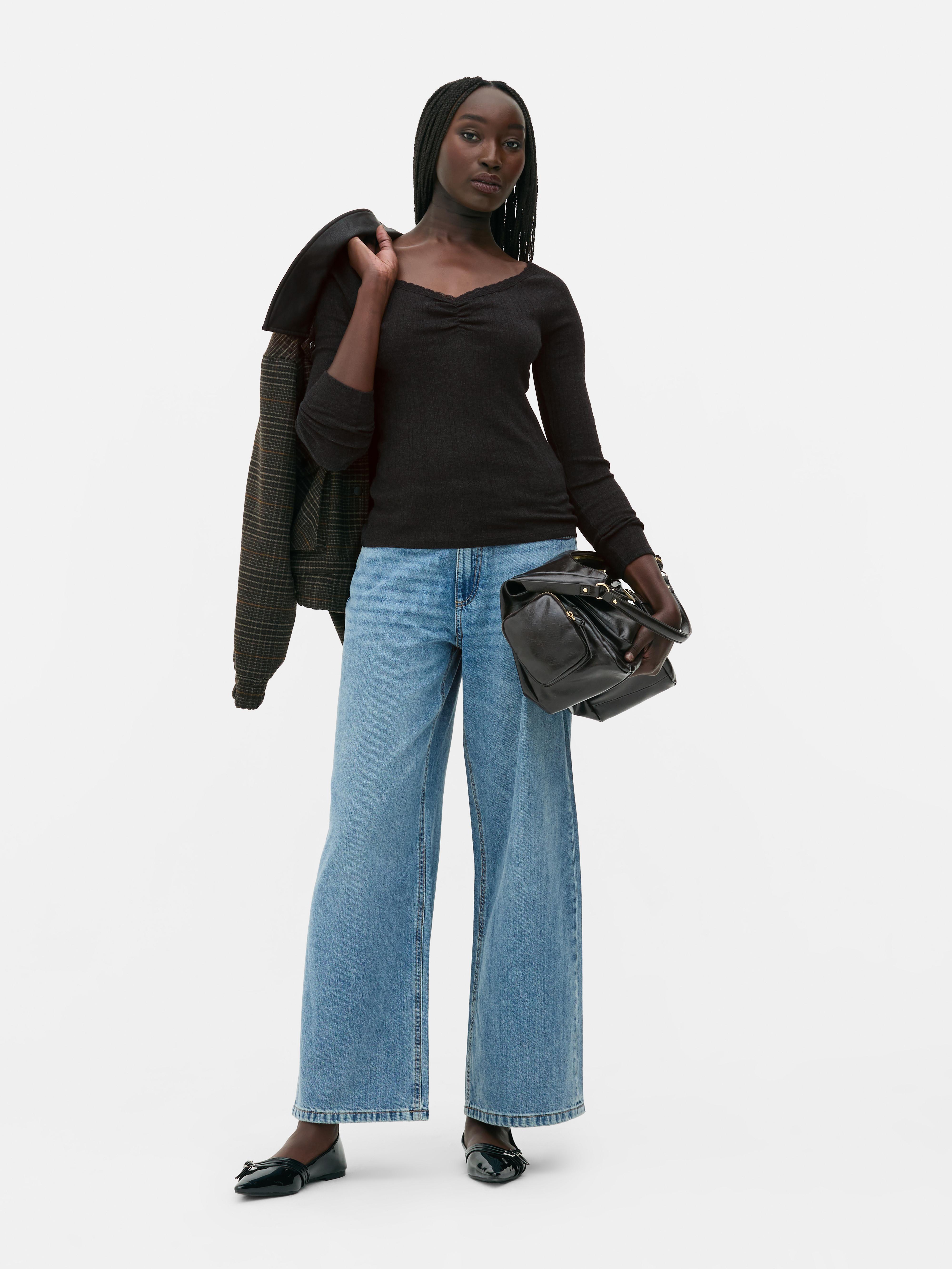 Rita Ora Lace Pointelle Long Sleeve Top