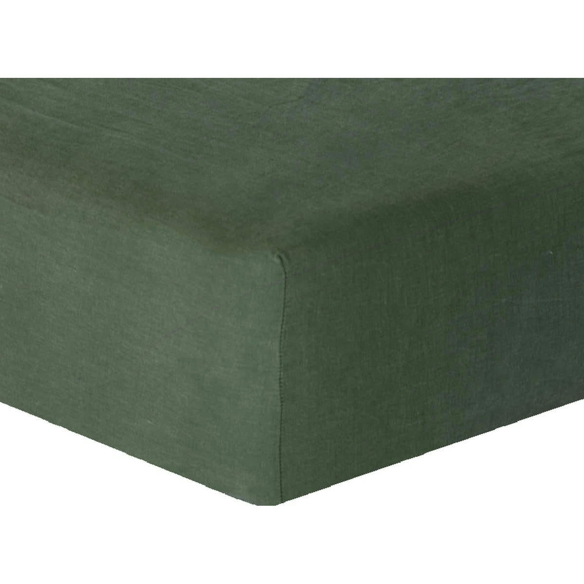 HORTENSE - Drap housse lin lavé  160x200x30 vert sauge