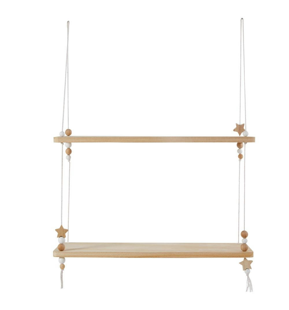 CELESTE - Étagère murale en paulownia et corde avec perles