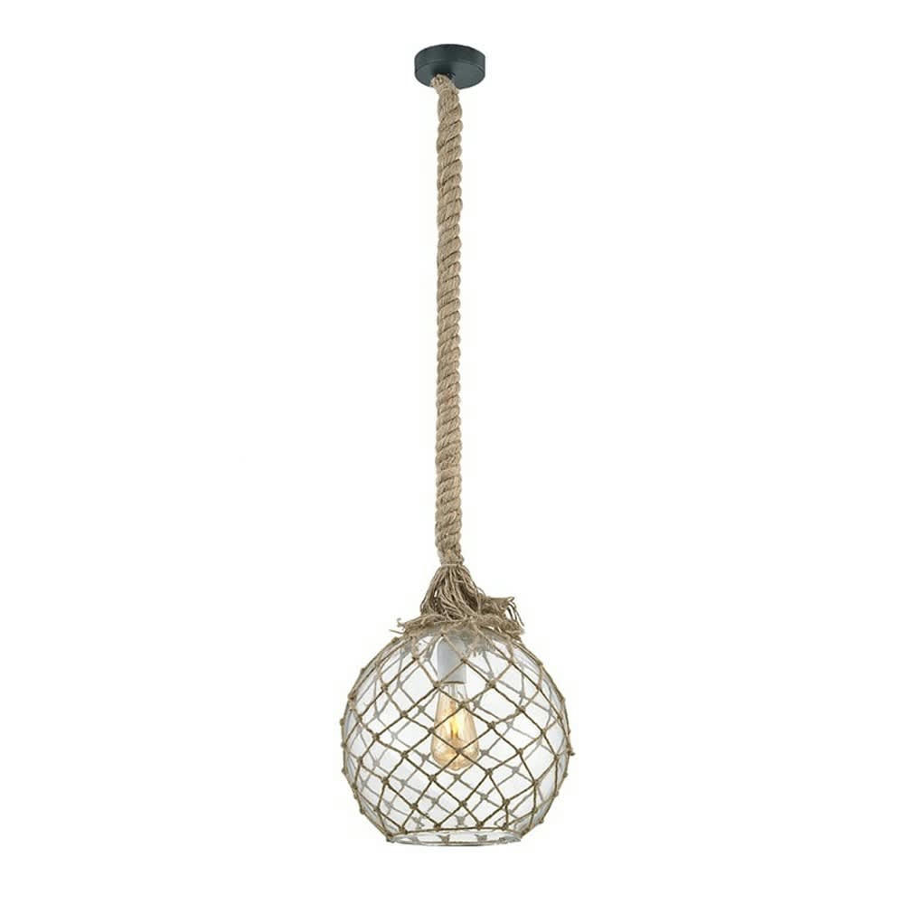 DIVA - Suspension rustique avec corde et abat-jour en verre transparent