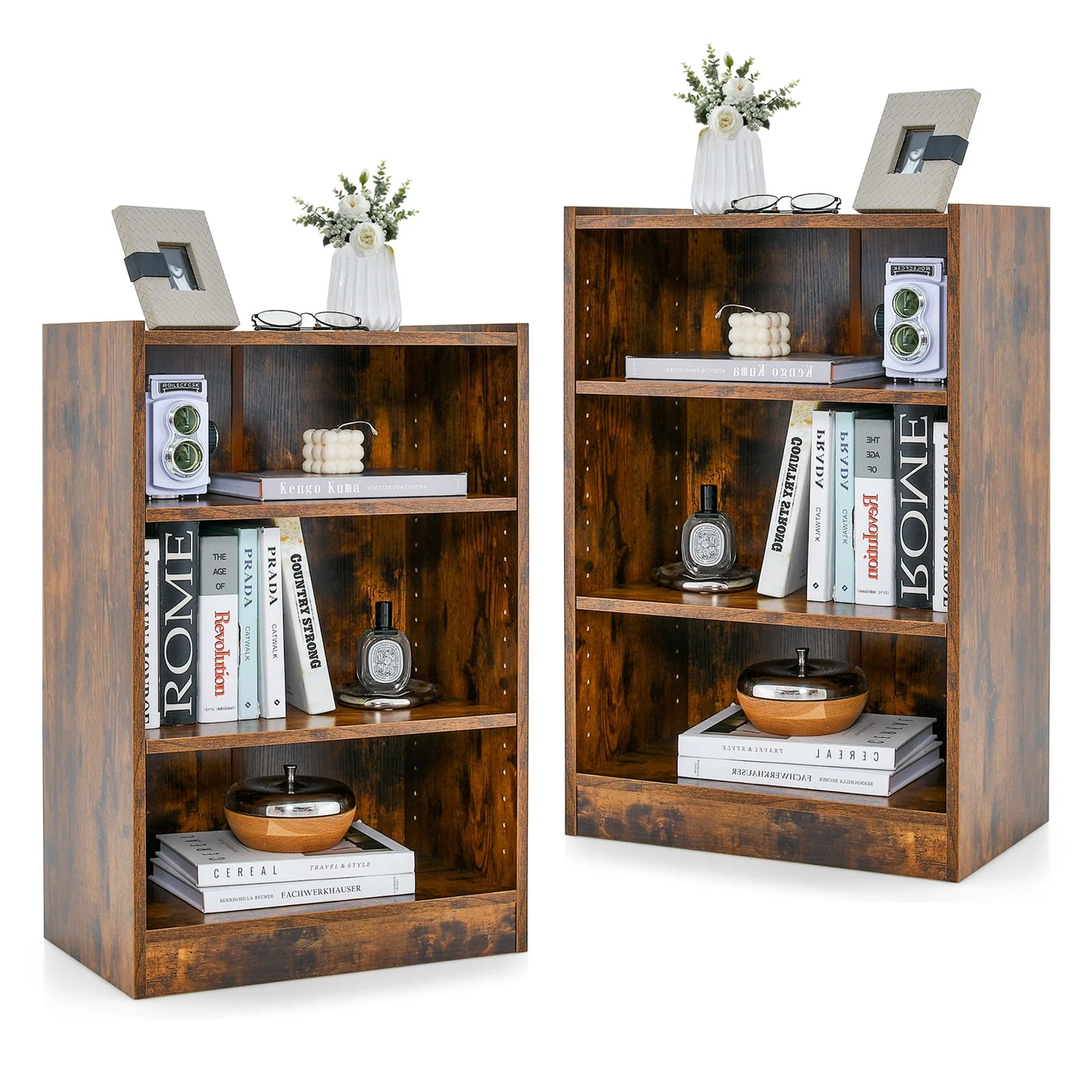 Costway 2 PCS 3-Tier Bookcase Open Multipurpose Display Rack Cabinet - 19.5'' x 12'' x 29.5'' (L x W x H)