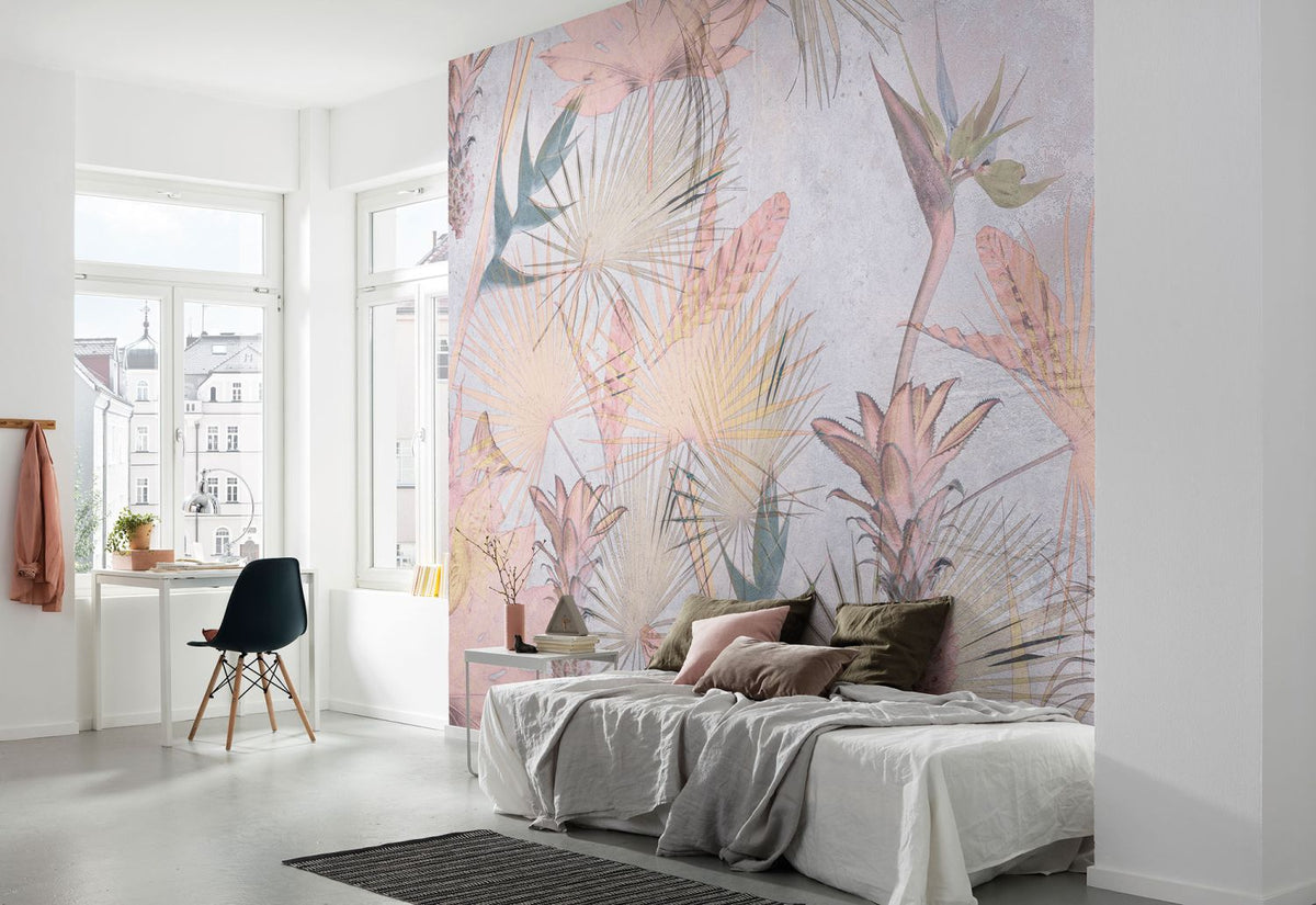 Komar fotobehang tropische planten roze en blauw - 368 x 254 cm - 610935