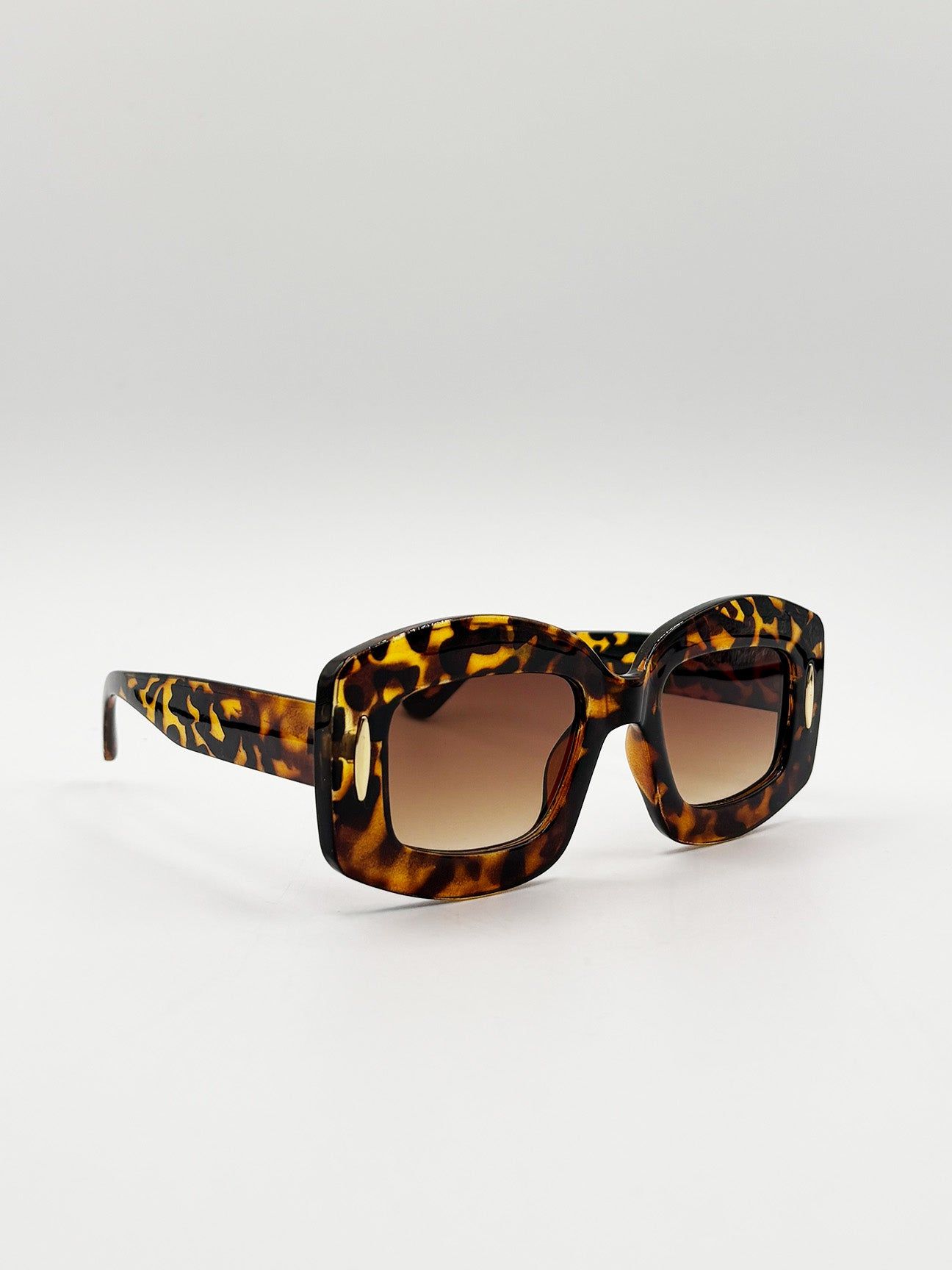 SVNX Oversized Chunky Rectangle Sunglasses in Tortoise
