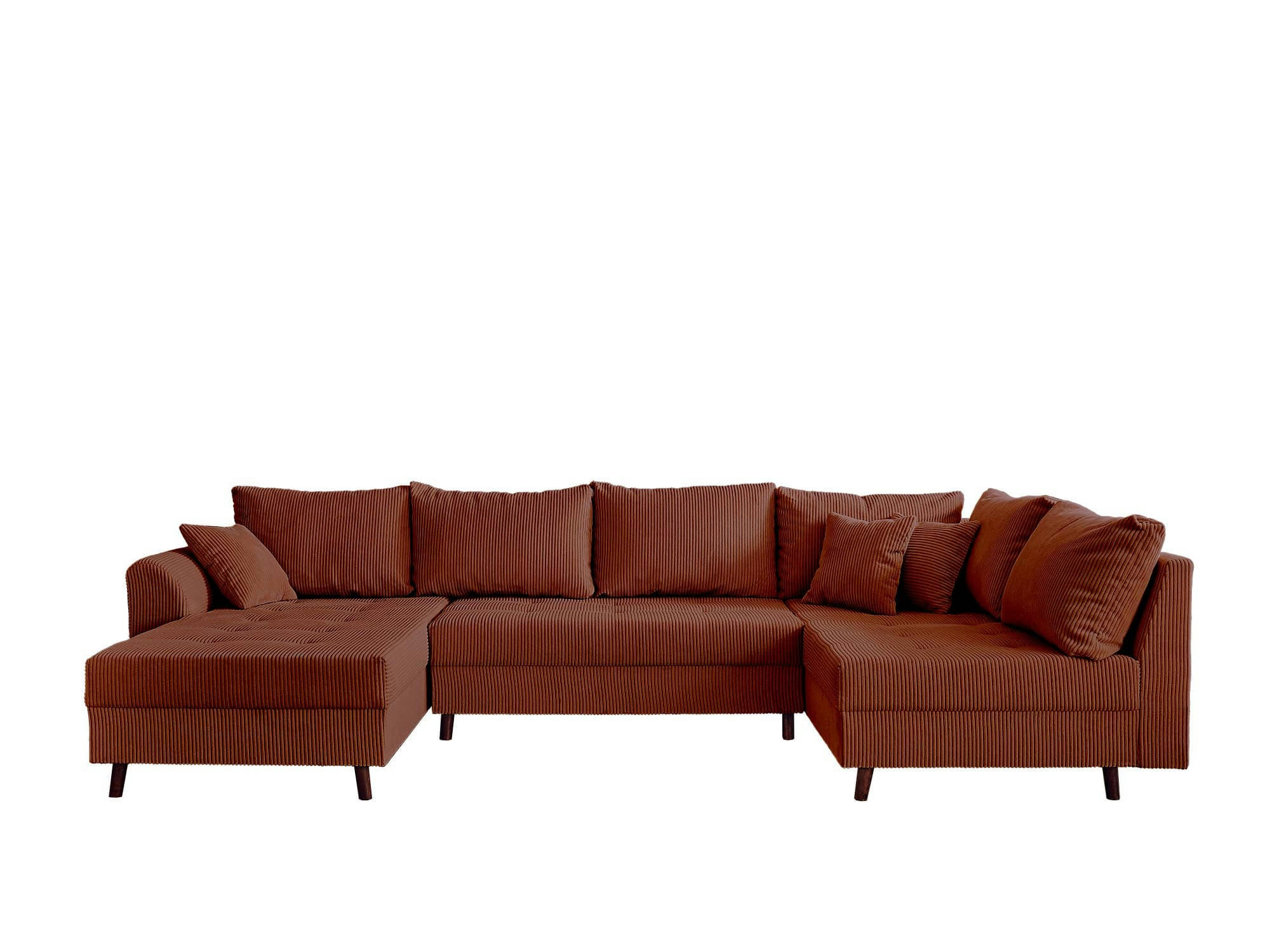 RUNE - Canapé d'angle droit convertible 7 places en velours côtelé terracotta