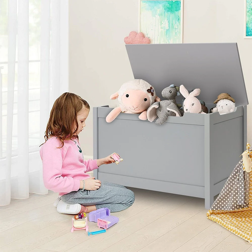 Toy Box Toy Storage Chest Bench with Safety Hinged Lid for Ages 3+