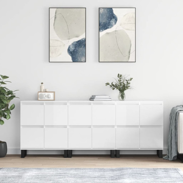 3x Szafka Komoda Regał Biała Połysk 180x35x70 cm do Salonu Pokoju Sypialni