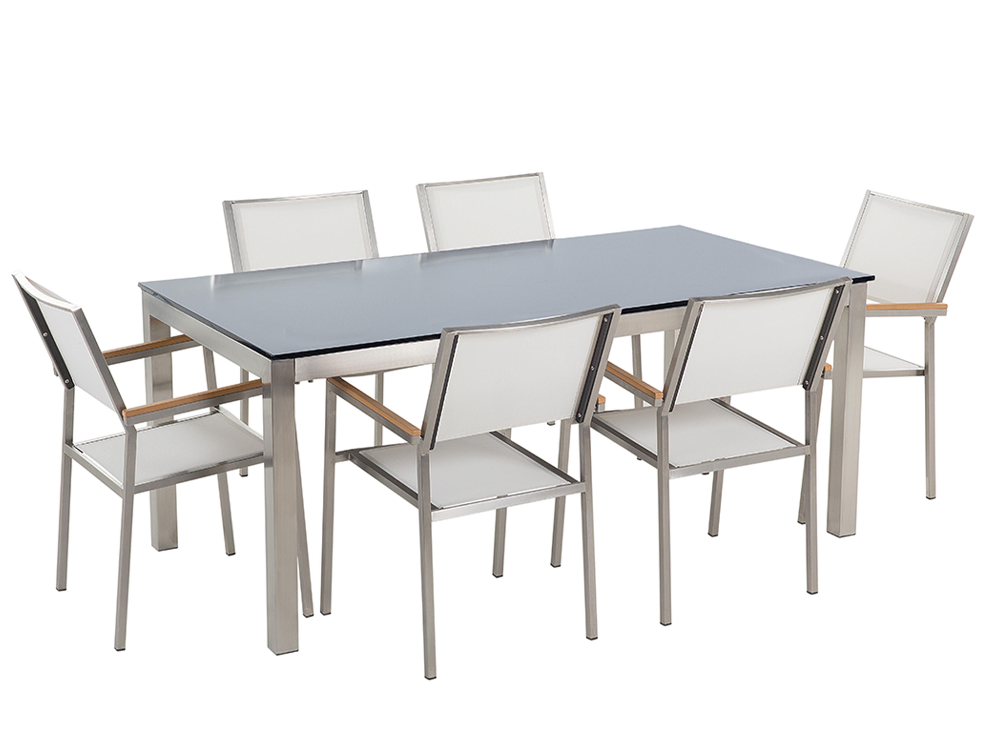 Garden Dining Set 6 Seater GROSSETO Tempered Glass Black/ White