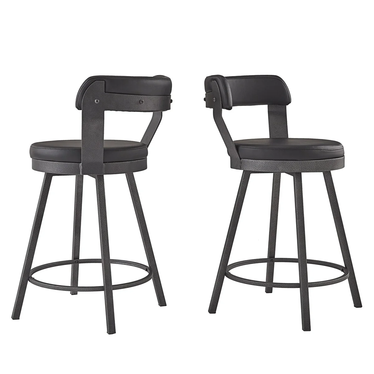 Harley Faux Leather Graphite Grey Metal Swivel Stools (Set of 2) by iNSPIRE Q Modern