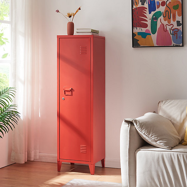 Armoire à casier Kurikka métallique vérouillable 137 x 38 x 38 cm rouge en.casa