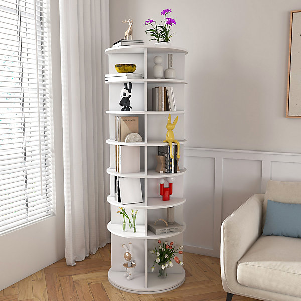 Meuble à Chaussures Meuble d'Entrée, Rotation et Rangement Vertical 7 Niveaux, PVC, 60x60x184 cm - Blanc