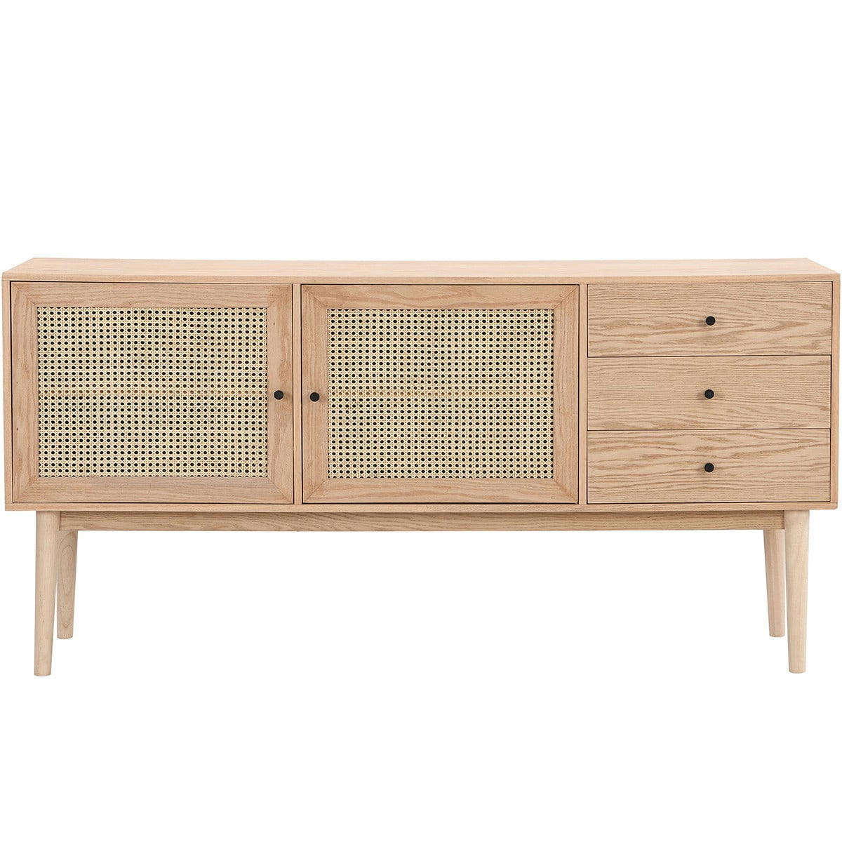 EDEN - Buffet 2 portes 3 tiroirs en bois et cannage naturel 170 cm