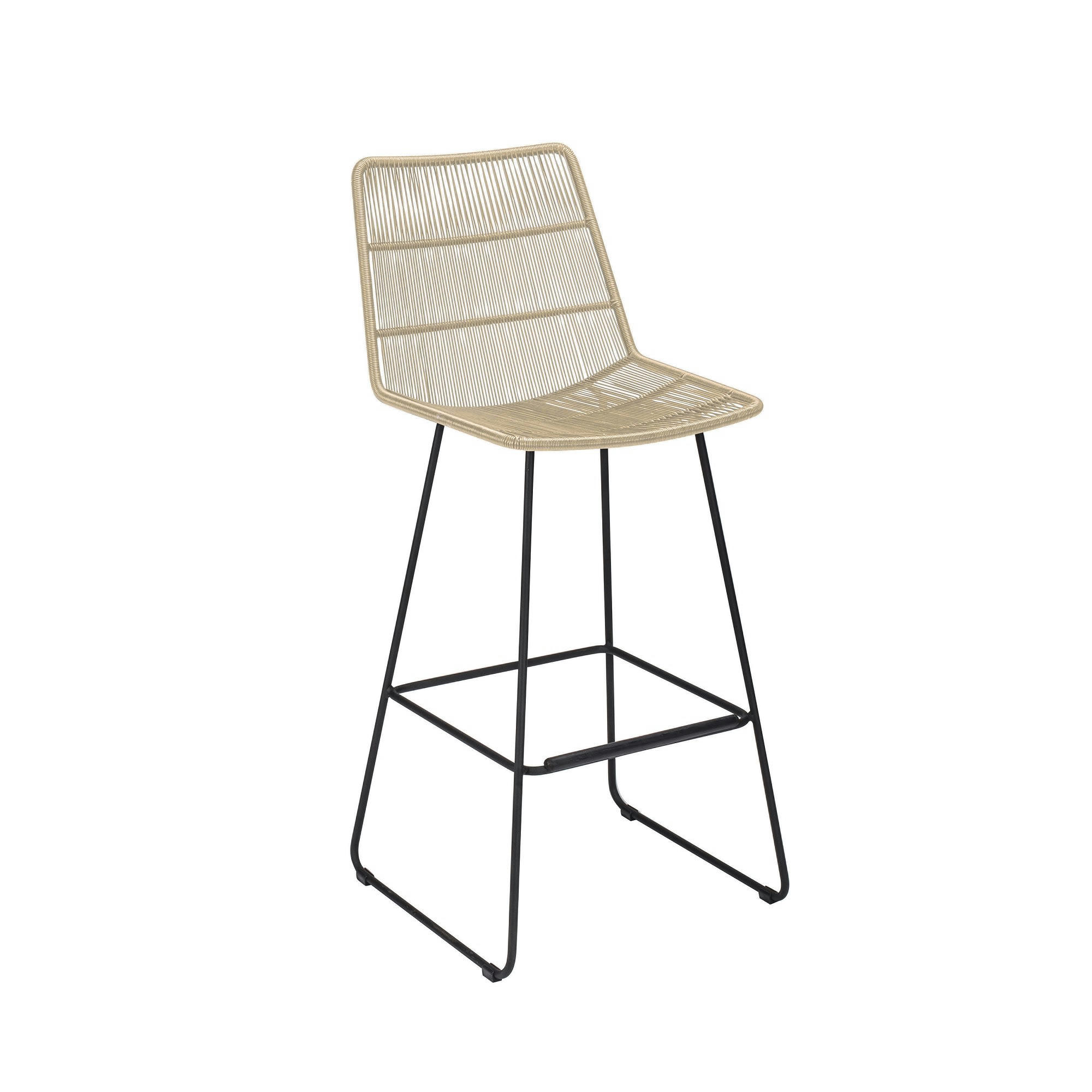 CON DAO - Chaise de bar extérieur en polypropylène beige et pieds en métal noir