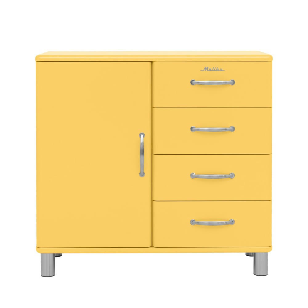 MALIBU - Buffet vintage 1 porte 4 tiroirs L98cm jaune