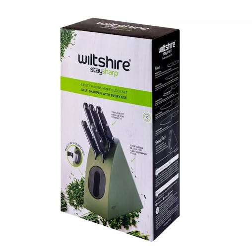Wiltshire Staysharp Triple Rivet Radius 6pc Knife Block Set | Sage Green