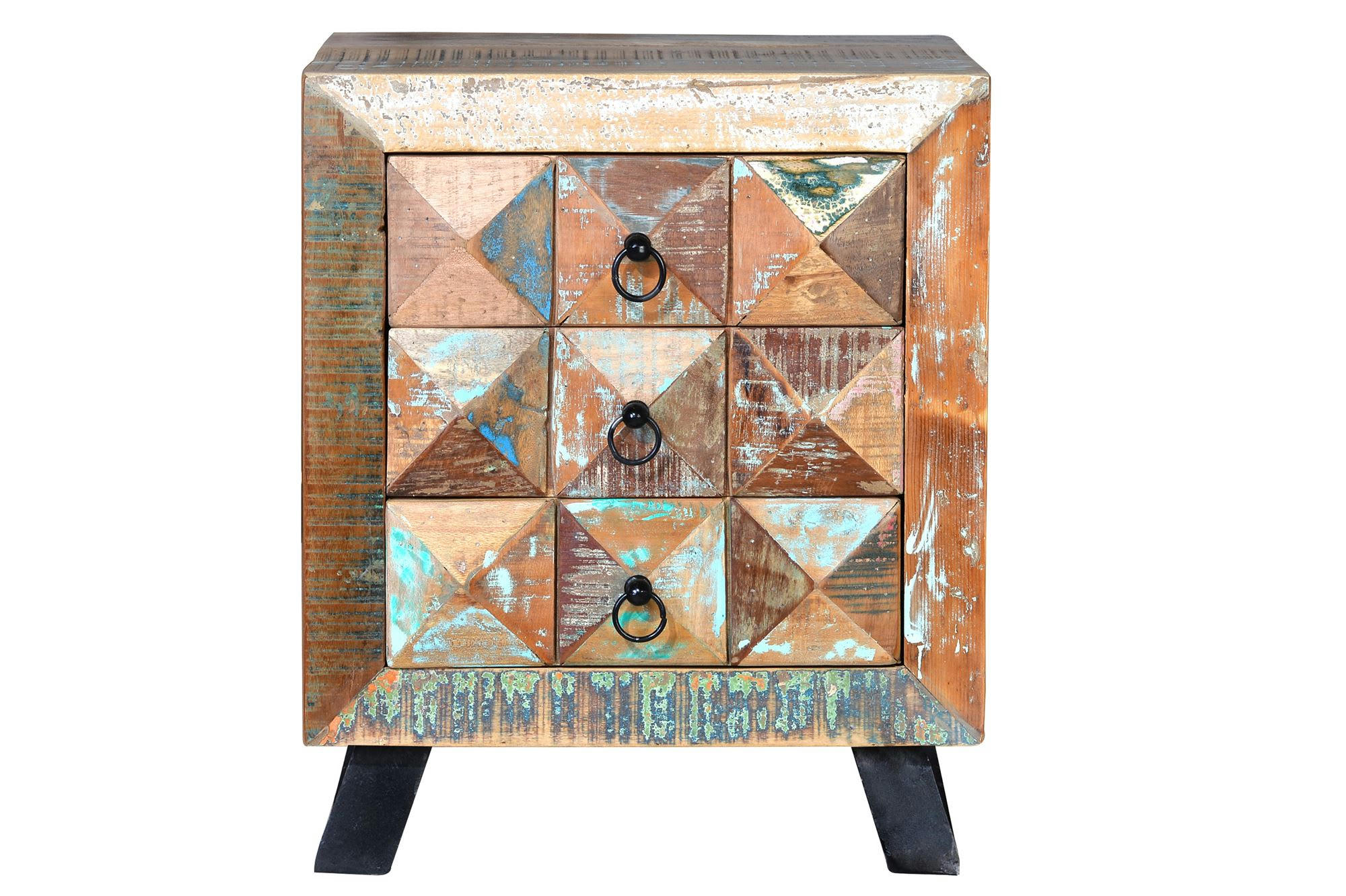 DIAMANTE RECICLADO - Table de chevet en bois massif recyclé multicolore