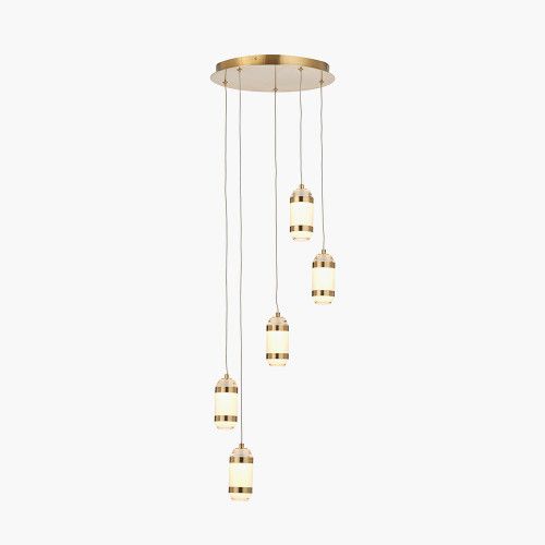Ruma Gold Metal and White Glass LED Multi Drop Pendant