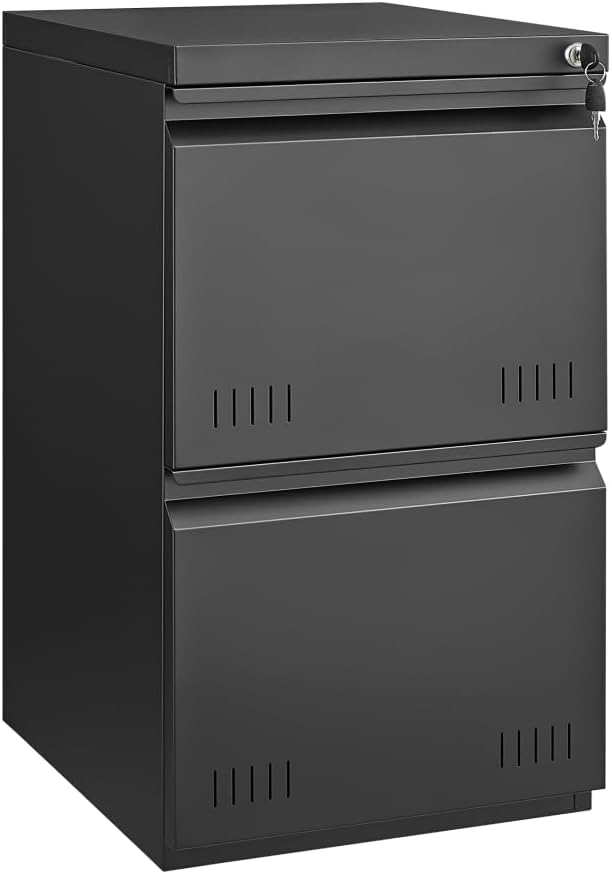 Approgreent 2 Drawer File Cabinets for Home Office, Vertical File Cabinet with Lock, Office Cabinet for A4/Letter/Legal Size, Under Desk Filing Cabinet, Assembly Required(Black)
