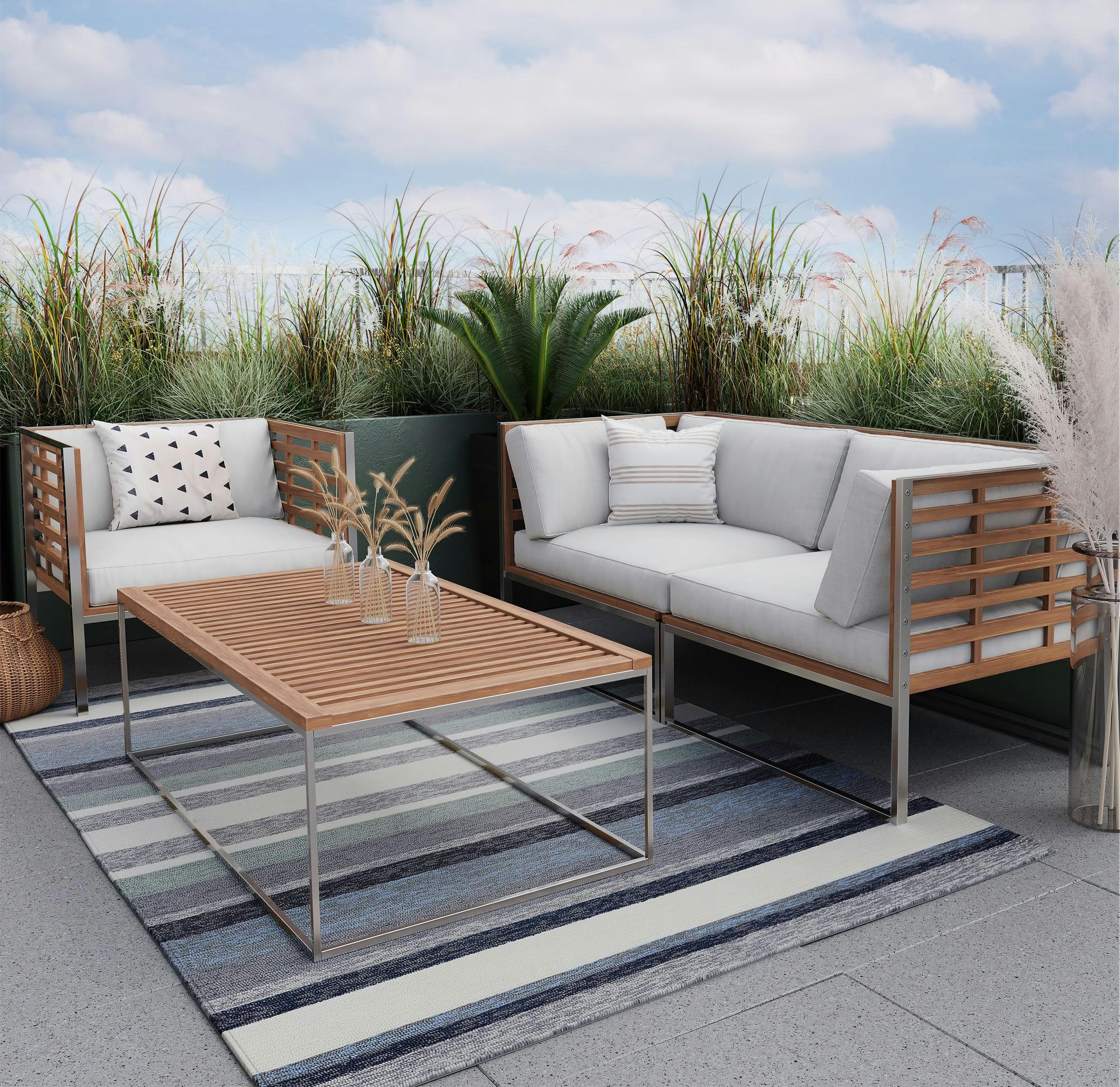 ROSETTA - Tapis d'extérieur outdoor en polyester Bleu multicolore 190x290 cm