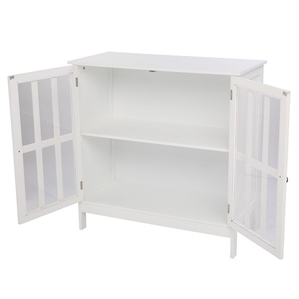 Transparent Door Free Standing Accent Storage Cabinet For Kitchen Dining White