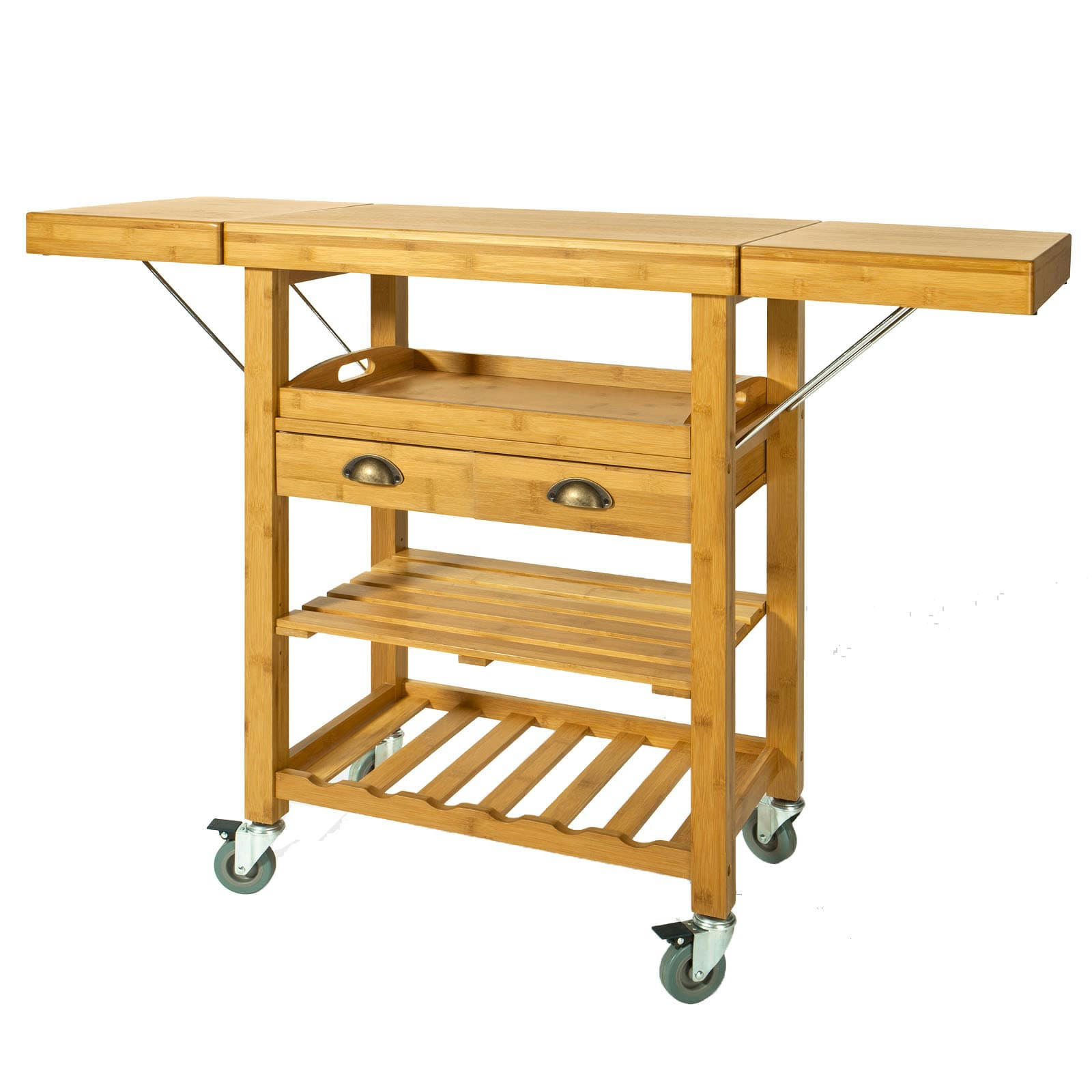 - Desserte roulante avec plans de travail rabattables en bambou