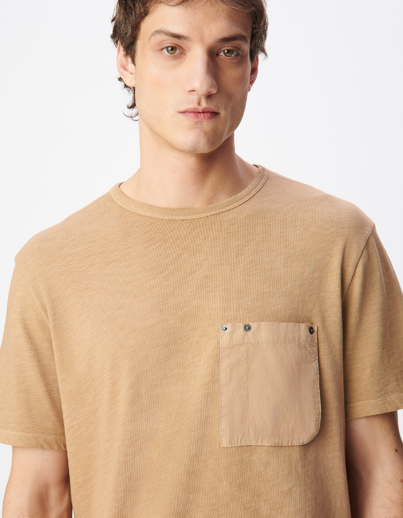 T-shirt beige col rond poche plaquée Homme