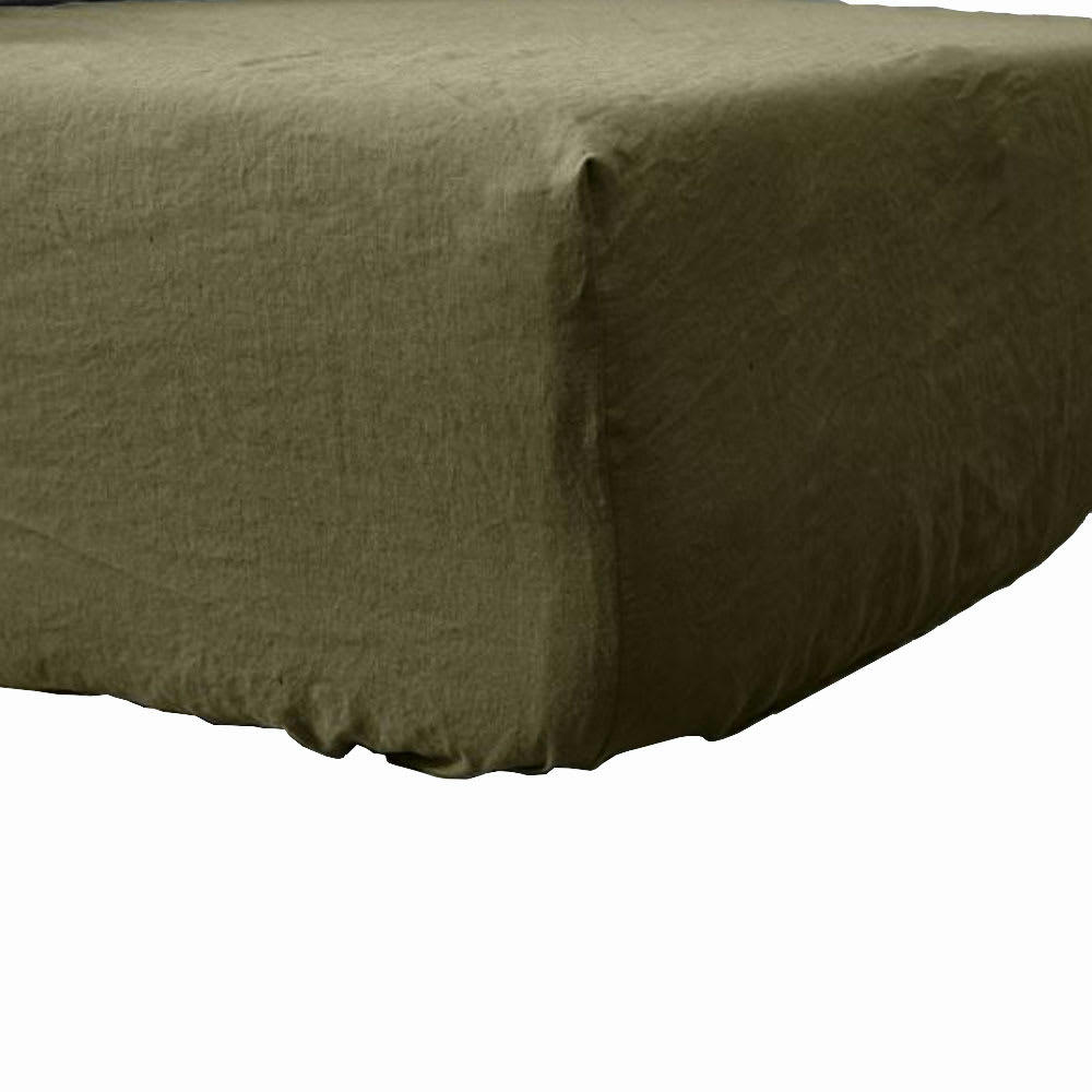 UNI BP - Drap housse lin lavé vert 160x200 cm