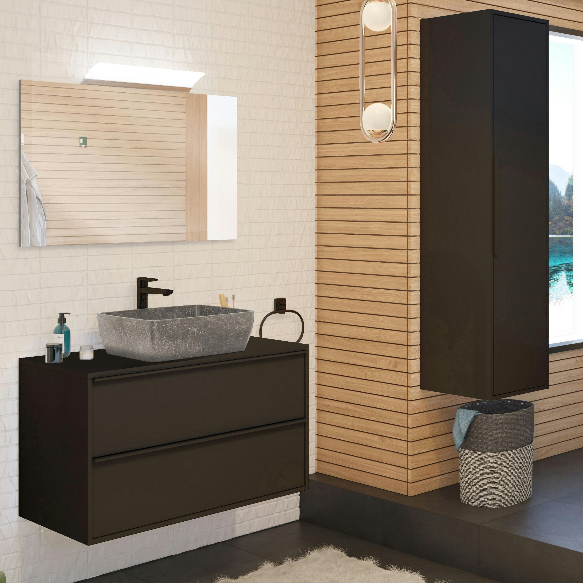 KOTE - Porte-serviette  Acier inoxydable  Noir  à fixer au mur