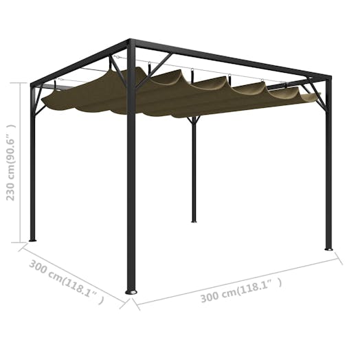 NNEVL Garden Gazebo with Retractable Roof 3x3 m Taupe 180 g/m&sup2;