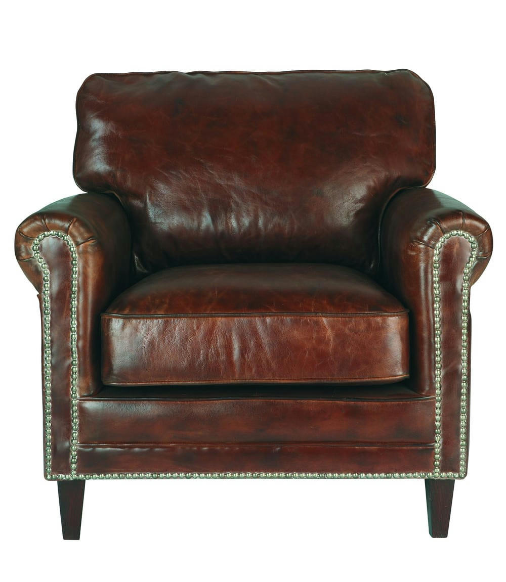 - Fauteuil en cuir marron effet vieilli